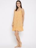 Yellow Floral Printed Rayon Women's Baby Doll NightDress