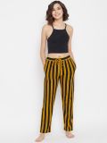 Women's Yellow and Black Stripe Cotton Knitted Pajama