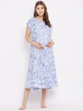 Women's Blue/White Tie-Dye Printed Rayon Maternity Dress