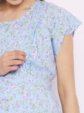 Women's Light Blue Floral Printed Rayon Maternity Dress