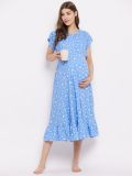 Women's Blue Floral Printed Rayon Maternity Dress(HYPW03463)