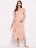 Women's Peach Floral Printed Rayon Maternity Dress