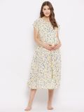 Women's Yellow Floral Printed Rayon Maternity Dress