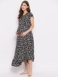 Women's Black Floral Printed Rayon Maternity Dress