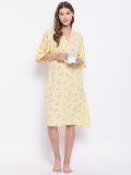 Women's Yellow Floral Printed Rayon Nightdress