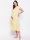 Women's Yellow Floral Printed Rayon Maternity Dress