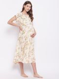 Women's Beige Floral Printed Rayon Magerntiy Dress