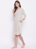 Women's Off White Floral Printed Rayon Nightdress