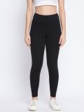 Women's Black Cotton Lycra Knitted Yoga Tights