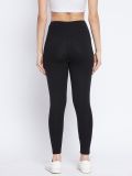 Women's Black Cotton Lycra Knitted Yoga Tights