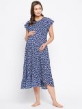 Women's Blue Geomatrical Printed Rayon Maternity Dress