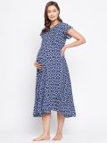 Women's Blue Geomatrical Printed Rayon Maternity Dress