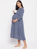 Women's Blue Printed Rayon Maternity Dress(3587)