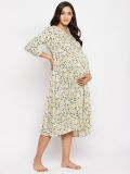 Women's Yellow Printed Rayon Maternity Dress(3589)