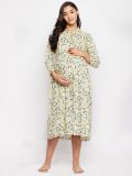 Women's Yellow Printed Rayon Maternity Dress(3593)