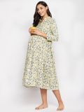 Women's Yellow Printed Rayon Maternity Dress(3593)