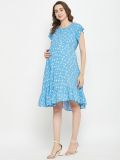 Blue Floral Printed Women's Maternity Dress