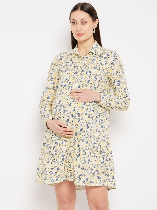 Yellow Floral Printed Maternity Shirt