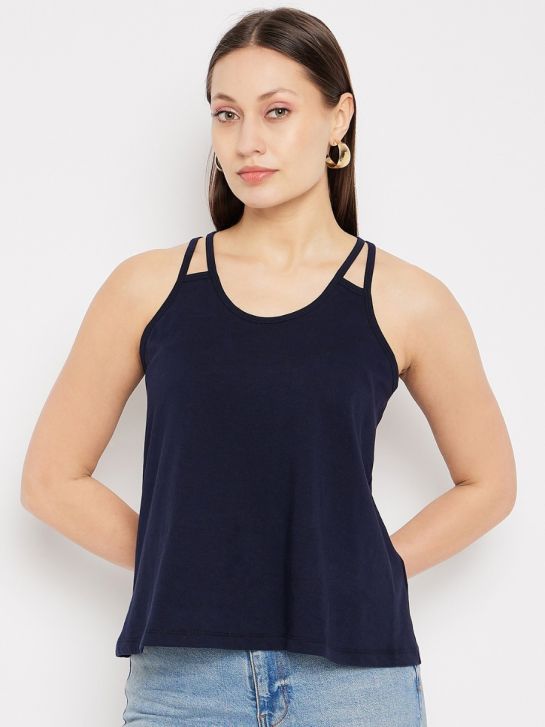 Women's Blue Color Cotton Spaghetti Top/Shoulder Strap Tank Top