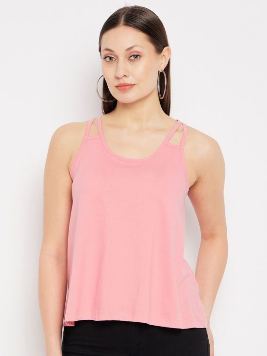Women's Pink Color Cotton Spaghetti Top/Shoulder Strap Tank Top