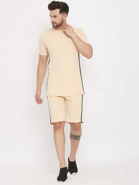 Men's Peach Cotton Knitted Co Ords