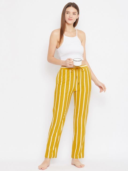 Women's Yellow and Ecru Stripe Knitted Pajama