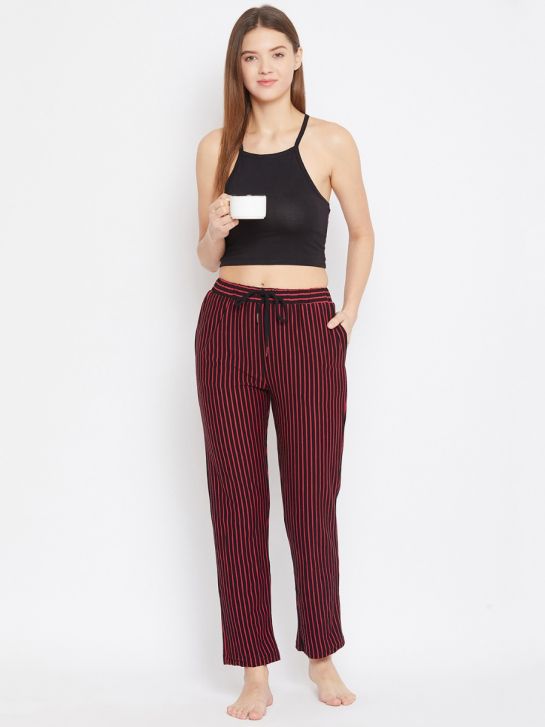 Women's Red and Black Stripe Knitted Pajama