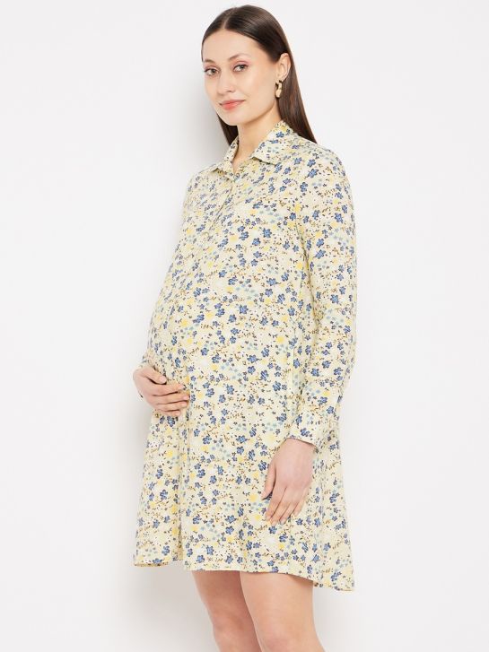 Yellow Floral Printed Maternity Shirt