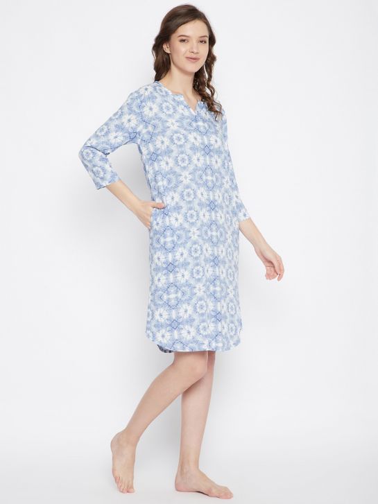 Blue Printed Rayon Women's Nightdress