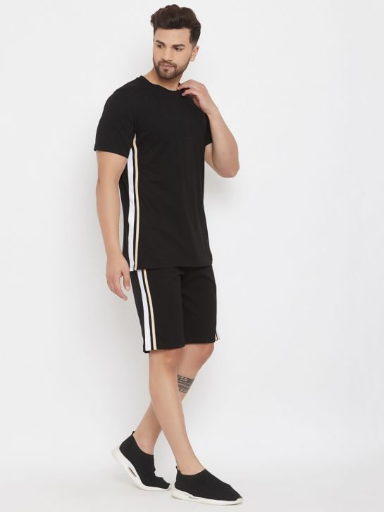 Men's Black Cotton Knitted Co Ords