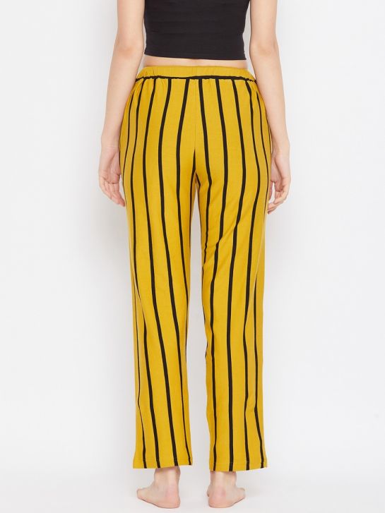 Women's Yellow and Black Stripe Knitted Pajama