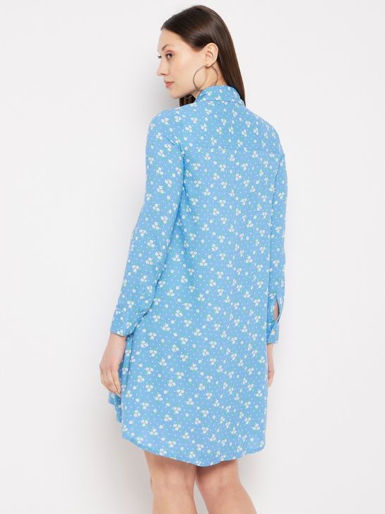 Blue and White Floral Printed Maternity Shirt
