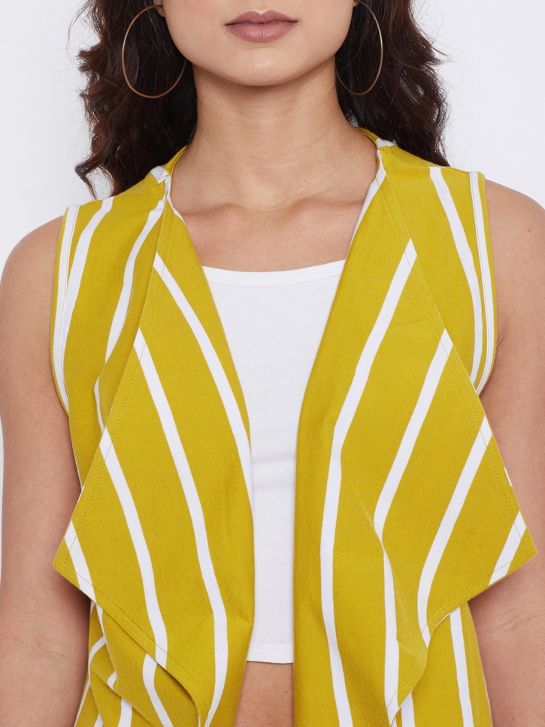 Women's Yellow and Ecru Stripe Sleeveless Shrugs