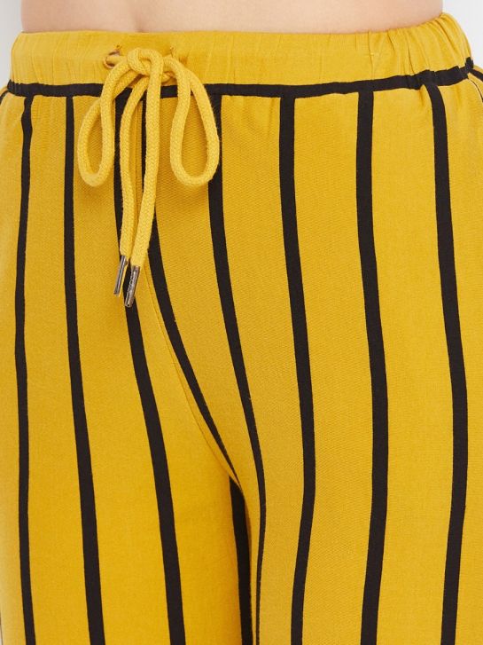 Women's Yellow and Black Stripe Knitted Pajama