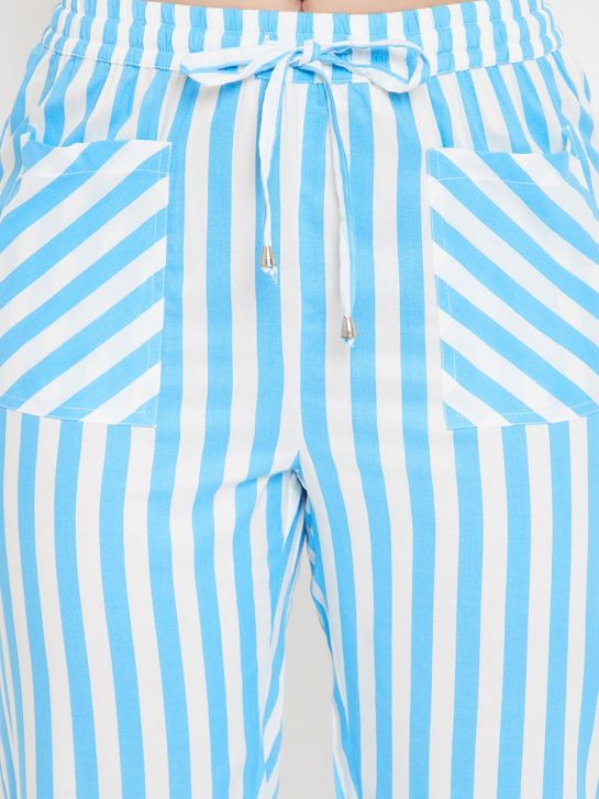 Women's Turquoise and White Stripe Rayon Pajama