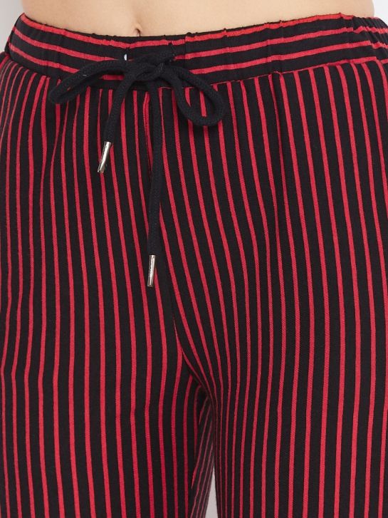 Women's Red and Black Stripe Knitted Pajama