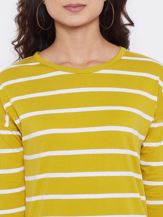 Women's Yellow and Ecru Stripe T-Shirt