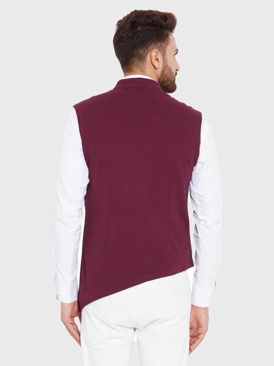 Men's Maroon Cotton Knitted Asymmetrical Waistcoat