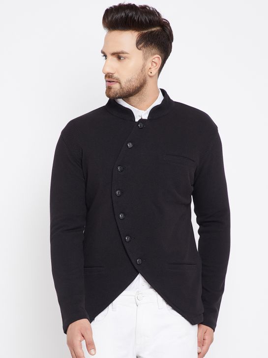 Men's Black Cotton Coat(HYPM02263)