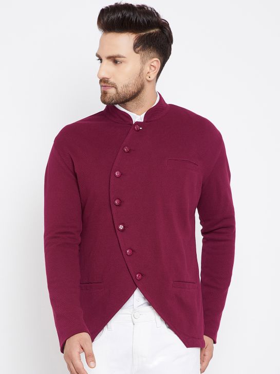 Men's Maroon Cotton Coat(HYPM02265)