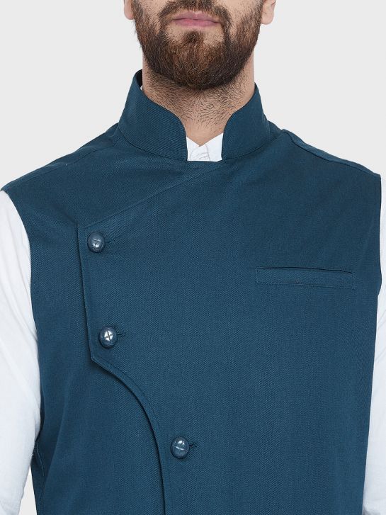 Men's Teal Blue Cotton Waistcoat