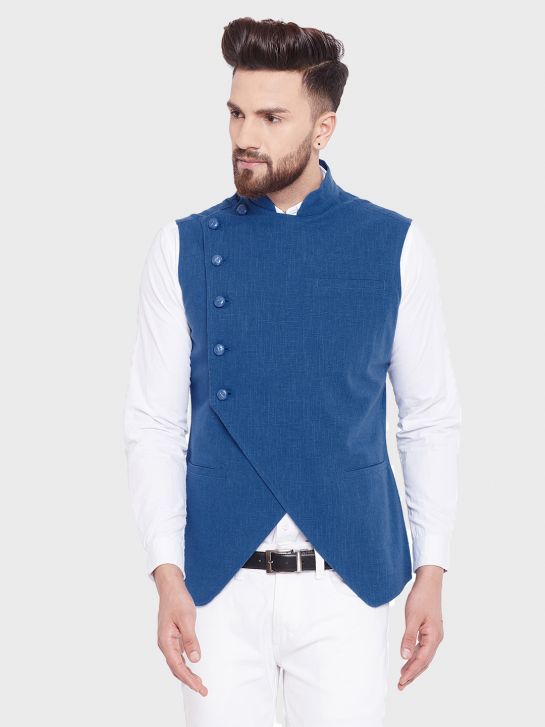 Men's Blue Cotton Waistcoat