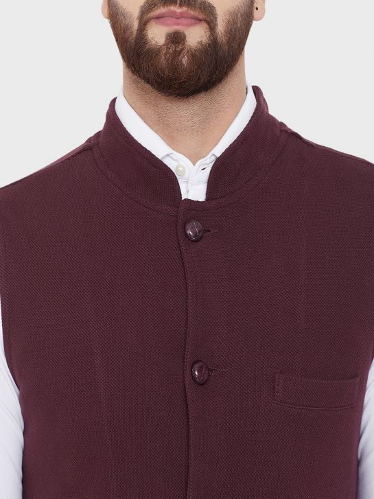 Men's Burgundy Cotton Waistcoat