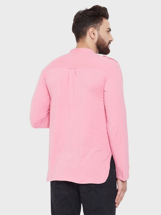 Men's Pink Cotton Knitted Kurta