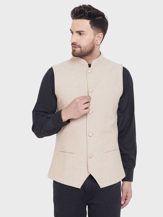 Men's Beige Cotton Waistcoat