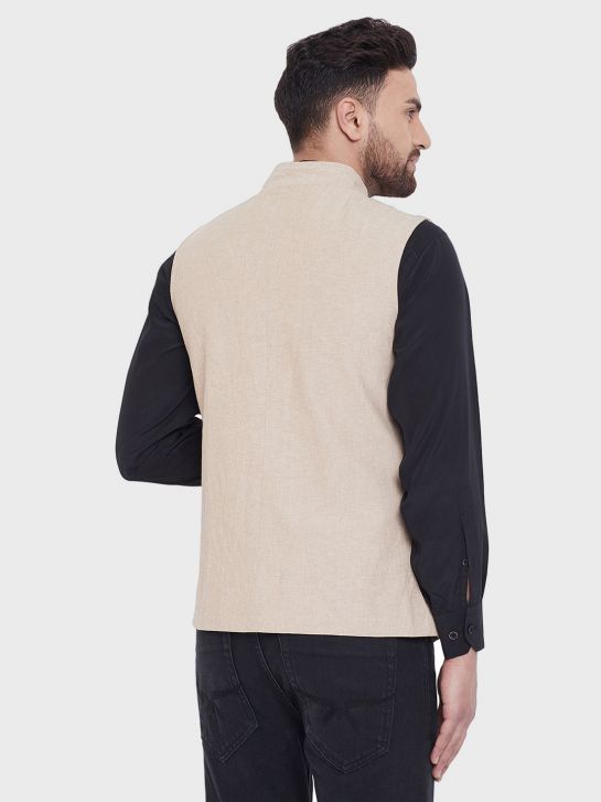 Men's Beige Cotton Waistcoat