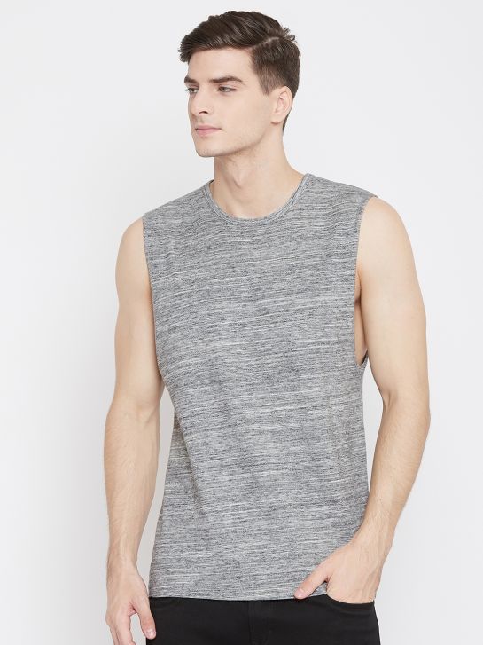 Men's Grey Slub Cotton Muscle T-Shirt