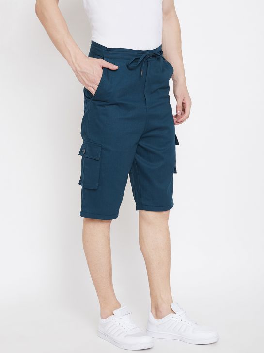 Men's Teal Blue Cotton Shorts