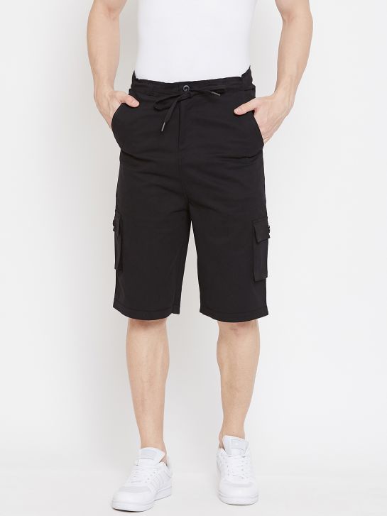 Men's Black Cotton Twill Shorts