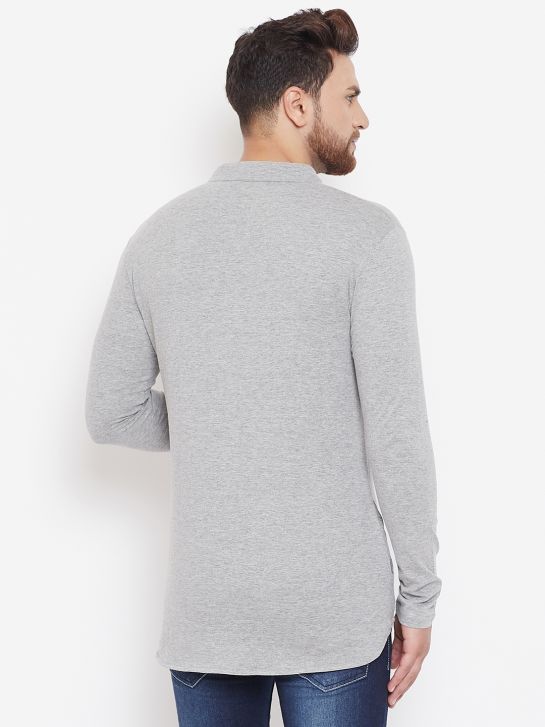 Men's Grey Melange Cotton Blend Shirt
